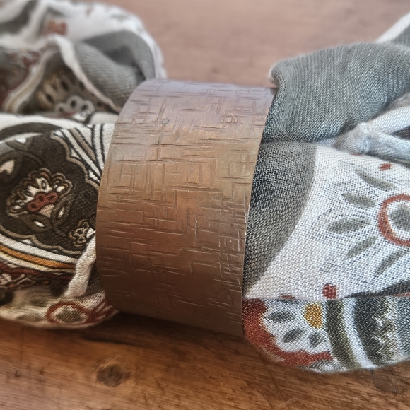 Textured Copper Cuff Bracelet Artisan Style With Patina - Picture 6 of 7